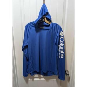 Columbia PFG Hoodie Men's L Blue Fishing Shirt Long Sleeves Omni-Shade Athletic
